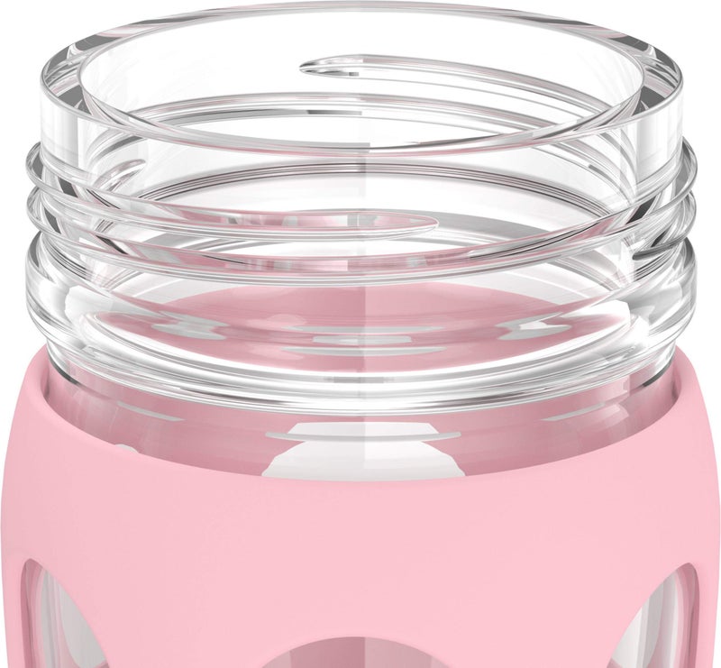 Lifefactory 22-Ounce Glass Water Bottle with Active Flip Cap and Protective Silicone Sleeve, Desert Rose - Image 1